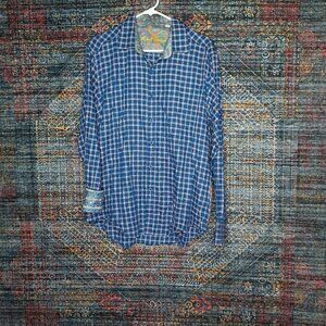 Robert Graham mens blue white red paisley plaid Classic button shirt M EUC